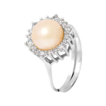 PERLINEA - Bague V&eacute;ritable Perle de Culture d'Eau Douce Bouton 8-9 mm Rose Naturel - Taille R&eacute;glable - Argent 925 - Bijou Femme 54 roosa