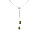 PERLINEA - Collier Toi & Moi Perle de Culture d'Eau Douce AAA+ - Poire 7-8 mm - Vert Intense - Argent 925 Milli&egrave;mes - Bijoux Femme