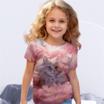 Kost&uuml;&uuml;mid T&uuml;drukutele 3D Kassidega T-s&auml;rgid L&uuml;hikeste varrukatega Lasteriided Moodsad topp 2-12-aastased Laste t&uuml;drukute riided 170