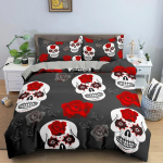 3D Kolju Prindiga Voodipesukomplekt Skelett Tekikott Tekikatted Magamistoa jaoks &Uuml;heinimese Kuninga Suuruses Tekikate Padjap&uuml;&uuml;rikud 70x133cm 2pcs gray
