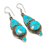 Natural Tibetan Turquoise Gemstone Handmade Jewelry Earring 2.17 b7f31