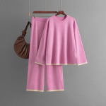S&uuml;gistalv Lazy Wind lahtine O-kaelusega pullover kampsun, naiste &uuml;hev&auml;rviline pikkade varrukatega kootud laia s&auml;&auml;rega p&uuml;ksid, kaheosaline komplekt One Size roosa