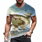 Moodne meeste merekalap&uuml;&uuml;gi T-s&auml;rk Suur hingav vabaaja l&uuml;hikeste varrukatega 3D kalaprint suures suuruses mugav meeste pullover S