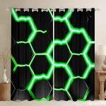 2 paneeliga helendavad kuusnurksed geomeetrilised k&auml;rgmustriga kardinad Magamistuba M&auml;ngutuba Elutuba K&ouml;&ouml;giaknad Aasadega &uuml;laosa cortinas (W50cmxH130cm)x2&Rod Pocket green