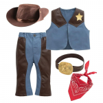 Little Boys Western Cowboy vest, p&uuml;ksid, m&uuml;ts, punane bandaan ja v&ouml;&ouml;, 5 tk Cosplay riietus, peor&otilde;ivaste komplekt lavaesinemiseks 80 sinine