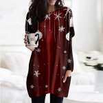 Naiste tr&uuml;kiv&auml;rviga O-kaelusega dressipluus, pikkade varrukatega tr&uuml;kitud s&auml;rkkleit, suur, avaras vormis taskutega pullover L