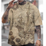 Retro l&uuml;hikeste varrukatega T-s&auml;rk Meestele T&auml;navamood Meeste r&otilde;ivad 3D Nautical Prinditud Meeste T-s&auml;rgid Suvised Suured T-s&auml;rgid Topid S