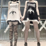Gooti punk varrukateta tankkleit, naiste tr&uuml;kitud haldjas grunge kleidid Y2k Harajuku seksikas r&uuml;&uuml; T&auml;navar&otilde;ivad, mustad Vestidos M
