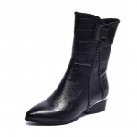 2023. aasta s&uuml;gis/talvised naiste ehtsast nahast keskmise kontsaga terava ninaga saapad, millel on pluss samet ja paks konts low heel warm cotton lining; size 36 must