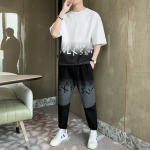 2023. aasta trendikas Korea stiilis meeste suvespordikomplekt: L&uuml;hikeste varrukatega T-s&auml;rk ja sobiv riietus M valge