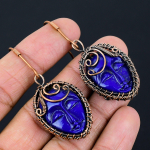 Blue Cameo Face Handmade Copper Wire Wrap Jewelry Earring 2.44 e9q37