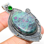 Ruby in Fuchsite, Diopside Ethnic 925 Sterling Silver Jewelry Pendant 2.56 w9o67