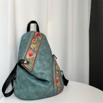 Vintage Ethnic Embroidery Soft Leather Crossbody Bag - Adjustable Strap, Casual Commuter Shoulder Bag for Daily j&auml;rve sinine v&auml;rv