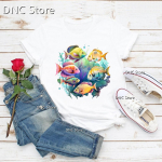 Newly Arrived Women'S T-Shirt Funny Marine Life dolphin Cartoon Print Tshirt Fashion 90s Tshirts Summer Femme T Shirt Tops S