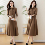 Naiste s&uuml;gisene Korea stiilis kitsas kraega tuulejope kleit (Z5197) XL khaki