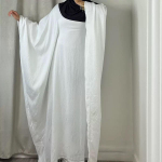 LYRIA Ramadan Eid pehme krepp-khimar nahkhiire varrukatega abaya Dubai islami moslemi tagasihoidlikud aafrika kleidid naistele kaftan kebaya hommikumantel femme musulmane Size one valge