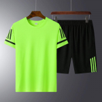 J&auml;&auml;siidist meeste suve&uuml;likond, lai, l&uuml;hikeste varrukatega, fitnessi, jooksmiseks, vabaaja spordir&otilde;ivad, &otilde;huke, kiiresti kuivav, kaheraline komplekt XL fluorestseeruv roheline v&auml;rv