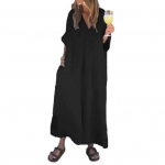 Naiste lai maxi kleit V-kaelusega l&uuml;hikeste varrukatega pikk kleit suvine vabaaja A-l&otilde;ikeline rannakleit taskutega M punane