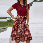 Naiste moekas retro mustriga tr&uuml;kiga v&auml;rviplokiga v&ouml;&ouml;ga vabaaja kleit L sinine