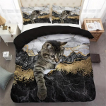 Kapriisne kassis&otilde;bra tekikotikomplekt - Pehme, hingav ja mugav lemmikkassi mustriga voodipesu 3D loomateemaga cot size 70x133cm black