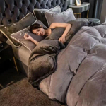 Talvine Piimakangast Sametine Voodipesu Komplekt Soe Paksenenud Pl&uuml;&uuml;sist Tekikate Voodilina Padjap&uuml;&uuml;r Kahekohaline Voodi &Uuml;hekohaline Voodi Queen King Suurus Tekikate Komplekt Flat Bed Sheet&150x200cm-3pc helehall v&auml;rv