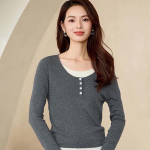 JESSIE Women's Mock Layer Round Neck Slim Knit Sweater S
