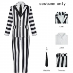 Beetlejuicee Cosplay Kost&uuml;&uuml;m Must-valge Triibuline &Uuml;likond Halloweeni Karnevali R&otilde;ivad Suur Suurus K&auml;rbse Kost&uuml;&uuml;m Gooti &Uuml;likond L