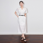 Prantsuse linasest s&auml;rgikleit: Stiilne, v&ouml;&ouml;kohta kitsendav suvekleit naistele S valge