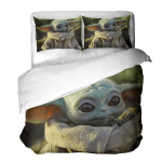 Yoda beebi 3D digitaaltr&uuml;kiga kolmeosaline voodipesukomplekt cover 132 * 201 * 1 and 50 * 75 * 1