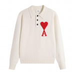 AMI Uus Polo Kraega Kootud Kampsun Jacquard Armastus Meeste Villane Kampsun M