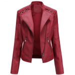Naiste stiilne kunstnahast jakk Klassikaline PU Moto Biker Fashion Zip Up vabaaja l&uuml;hike mantel &otilde;huke &uuml;ler&otilde;ivad retropaeltega S-4XL Plus Size S punane