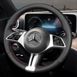 K&auml;sitsi &otilde;mmeldud libisemiskindel must nahast auto rooliratta kate Mercedes Benz C260 E300L GLB200 GLE jaoks - Red line style