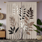 2-osaline komplekt k&otilde;rglahutusega digitaalselt tr&uuml;kitud kardinatvalge helepruun tumepruun beež lehtede taime stiilis kardinKodu kaunistus 100*130 HOOK 1pcs gray