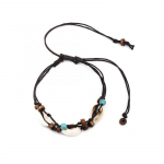 Women's shell stone anklet, wooden bead shell anklet