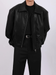 Meeste Trendikas Korea Stiilis PU Nahast Rev&auml;&auml;riga Jakk - Vabaaja Lahe Streetwear 2XL must