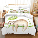 Laiskloomast tekikottide komplekt Puudel elav imetaja magamas oksal metsas Laisk meeleolu L&otilde;&otilde;gastav teema Dekoratiivne pol&uuml;estervoodipesu komplekt 135x200cm 2pcs beige