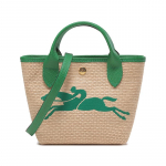Longchamp Le Pliage Paris 15 Logoga Tikitud V&auml;rviplokk Kootud Linasest Segu Nahast Pelmeenikujuline &Otilde;lakott Mini Naiste kotid Khaki Roheline 10162HYT129 Khaki & Green