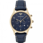 Emporio Armani Beta Suur Sinine Sinine Nahk Meeste Kvarts Kronograaf AR1862 sinine