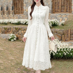 ZANZEA Naiste Elegantne Pitsist Patchwork Vabaaja Seisva Kraega Pikkade Varrukatega Kleit 3XL valge