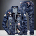 Kevad- ja s&uuml;gisdenimkost&uuml;&uuml;m meeste trendikas Korea versioon slim-fit vabaaja n&auml;gus &uuml;leriie jakiga &uuml;leriided p&uuml;ksid kahest osast koosnev &uuml;likond L sinine