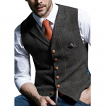 Meeste vestid tviidist &uuml;likond &auml;ririided meestele triibuline vest punk-vest peigmees pulmad pruun must hall jakk bleiser L must