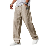 Meeste vabaaja linased elastse v&ouml;&ouml;kohaga laiad sirged pikad p&uuml;ksid 5XL khaki