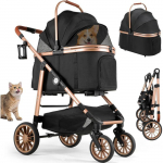 Koera/kassi 4-in-1 kokkupandav k&auml;ru kuni 25 kg, 360&deg; amortiseeritud rattad, lemmiklooma transport, mugav maastikuk&auml;ru must