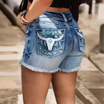Suvi Uus Retro Tikand Slim Toores Servaga Denim L&uuml;hikesed P&uuml;ksid Naised S sinine