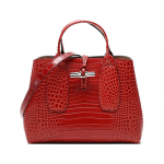 Longchamp Le Roseau 30 Krokodillimustriga Nahast L&uuml;hikese K&auml;epidemega Bambuspandlaga T&otilde;mblukuga Kott Keskmine Naiste T&otilde;mblukuga Kott Oranž 10058HTSH21 Basic Set (Bag+Dust Bag)