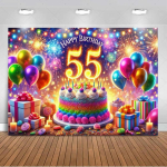 &Otilde;nnitleme 55. s&uuml;nnip&auml;eva puhul Taustatarvikud Must Kuldne &Otilde;hupall 55-aastane Taust S&auml;tendav Peodekoratsioon Fotoaparaadi Rekvisiidid 120X90CM