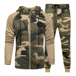 Camo meeste dressipluus kapuutsiga &uuml;ler&otilde;ivaste komplekt 2 osa S&uuml;gis Spordimeeste treeningud Camouflage dressipluusid Jakk + P&uuml;ksid Komplektid M kollane