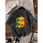 Vintage pestud must T-s&auml;rk ONE LOVE Rasta Reggae palmi puu graafiline tee vabaaja laia l&otilde;ikega l&uuml;hikeste varrukatega topid meestele naistele S