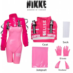 NIKKE V&otilde;idujumalanna Alice Cosplay Kost&uuml;&uuml;m, Roosa Biker Jakk & Kombinesooni Komplekt Anime F&auml;nnidele & Halloweeni Pidustusteks XS