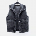 Denim Vest naiste l&uuml;hike uus lihtne suur taskuga varrukateta vest lahtine top kardigan S
